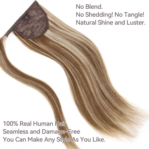 Miniatura 3 de Extensión de cola de caballo de cabello humano Remy 100% real, envolvente, cola de caballo larga y recta, extensiones de cabello con cola de caballo