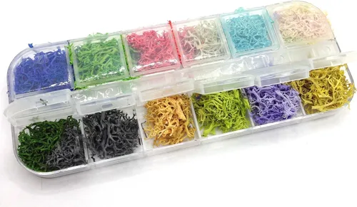 1 caja de 12 colores de musgo preservado de renos florales, musgo decorativo natural para jardines de hadas, terrarios, aderezo de boda, plantas en