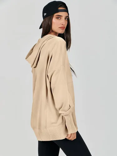Miniatura 4 de ANRABESS Sudadera casual con botones y cuello en V para mujer, sudadera de gran tamaño con capucha y bolsillos
