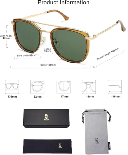 Miniatura 5 de SOJOS Gafas de sol polarizadas cuadradas estilo aviador retro para mujeres y hombres, gafas de sol vintage para mujer, UV400 SJ2180