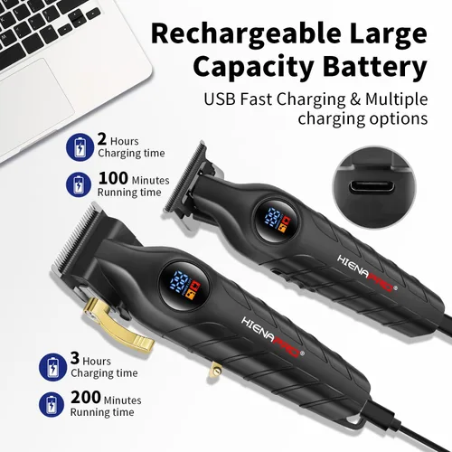 Miniatura 5 de HIENA PRO Juego de cortapelos profesional y kit de recortadora para hombres, cortapelos de peluquería inalámbricos recargables para cortar