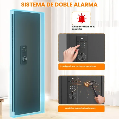 Miniatura 2 de Caja fuerte de pared de 135 cm entre los tachuelas, caja fuerte oculta con sistema de alarma dual y modo silencioso, caja fuerte de pared para armas