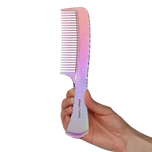 Miniatura 12 de Allegro Combs #1004 - Peine desenredante de dientes anchos irrompible, acabado brillante galvanizado degradado, peine de mango para cabello natural