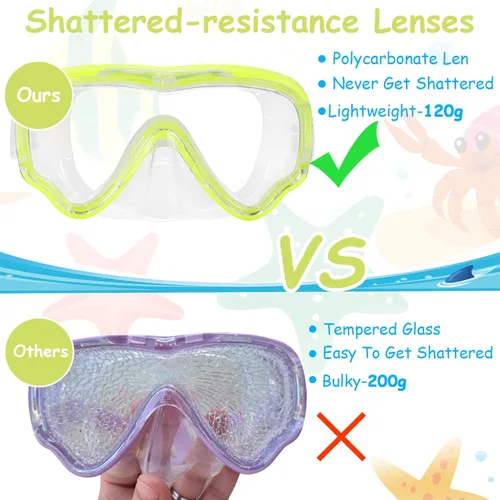 Miniatura 7 de Vvinca Kids-Goggles with Nose Cover, Diving Mask Elastic Fabric Strap Anti Fog Anti Shattered Lens for Kids Swim Goggles 3-14 12- amarillo