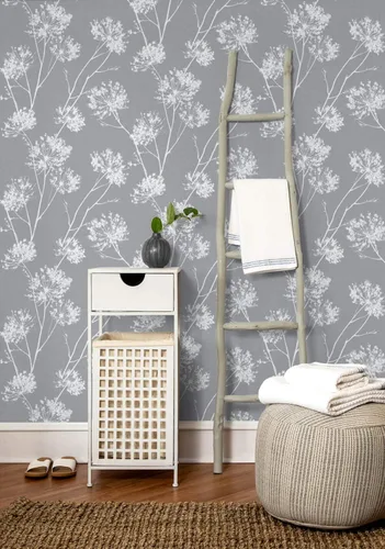 Miniatura 6 de NextWall One O'Clocks - Papel tapiz botánico para despegar y pegar (gris cala)