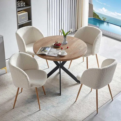 Miniatura 10 de NORDICANA Juego de mesa de comedor y sillas de 3 piezas, juego de mesa redonda de madera de ingeniería de 37 pulgadas con sillones de sherpa Negro