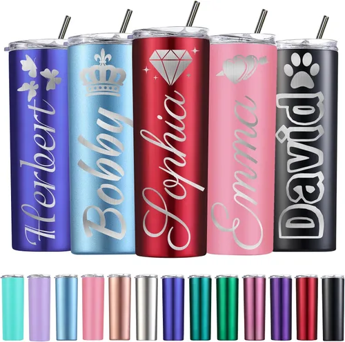 Miniatura 8 de Vasos personalizados con nombre, flor de nacimiento, vaso con aislamiento personalizado, grabado personalizado, cumpleaños, Navidad, dama de honor