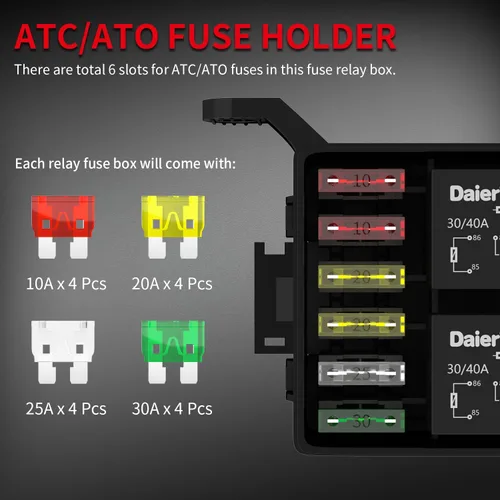 Miniatura 4 de DaierTek Caja de relé de 12 V, 6 ranuras, bloque de relé de fusibles, 6 ranuras ATC/ATO, bloque de fusibles y relé con relé, kit universal de caja 6