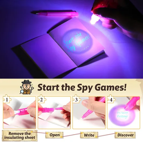 Miniatura 3 de Bolígrafos de tinta invisible GIFTINBOX con luz UV para niños, bolígrafos espía para regalos de fiesta para niños de 8 a 12, paquete de 24