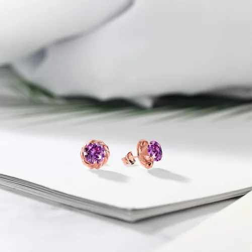 Miniatura 421 de Gem Stone King Aretes de plata de ley 925 de 0.236 in con piedra natal redonda para mujer