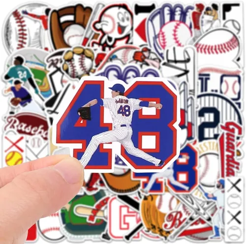 Miniatura 2 de JOICEE 50 calcomanías de béisbol, tatuajes de béisbol de vinilo impermeables para niños, adolescentes, niños y adultos, calcomanías deportivas