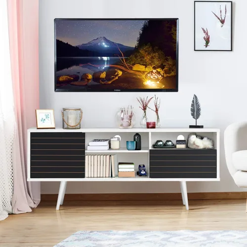 Miniatura 2 de Tangkula Soporte de TV moderno Mid-Century para televisores de hasta 70 pulgadas, mesa consola de TV de madera con estantes de almacenamiento