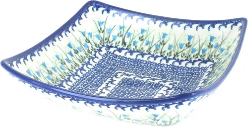Miniatura 3 de Blue Rose Polish Pottery – Plato cuadrado Atlantis amarillo – 8 x 8 pulgadas – Hermoso cuenco para servir para ocasiones especiales, cenas o comidas