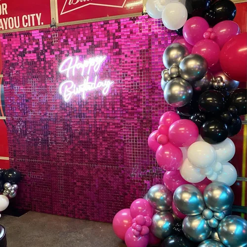 Miniatura 5 de COKAOBE Telón de fondo de pared con brillo rosa intenso, 24 piezas de panel cuadrado de telón de fondo con lentejuelas brillantes, fondos 2-Rosa