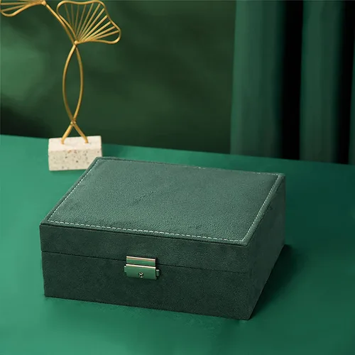 Miniatura 7 de JACIEYU Caja organizadora de joyas grande para mujer caja de almacenamiento de franela de terciopelo con cerradura de seguridad verde oscuro
