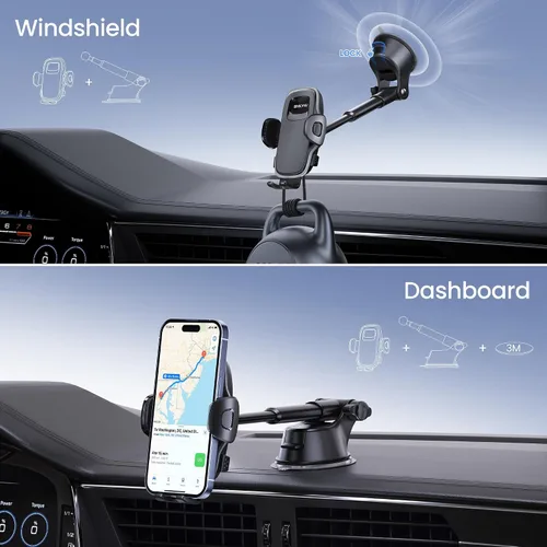 Miniatura 2 de Soporte de teléfono para automóvil, soporte para parabrisas de salpicadero de automóvil, brazo telescópico ajustable de 360° (4.8-7 pulgadas)