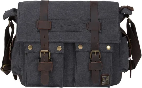 Miniatura 2 de morral de cuero y lona para computadora portátil + morral de lona para cámara Dslr Slr