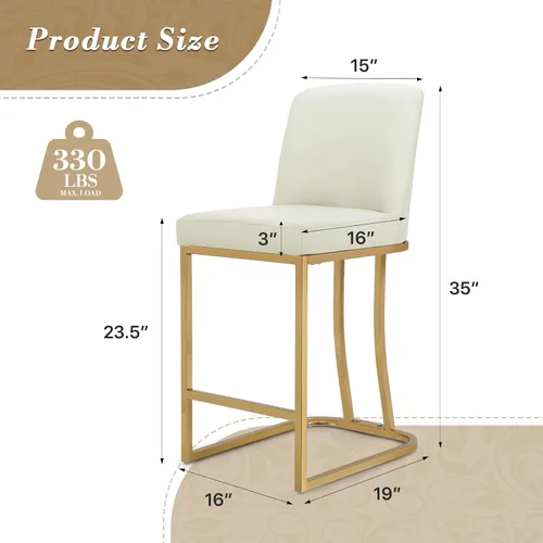 Miniatura 3 de Athena Collection Juego de 2 taburetes de bar tapizados de cuero de 23.5 pulgadas con respaldo y patas de metal, sillas de bar modernas para isla
