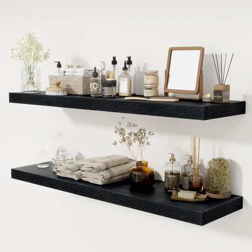 Miniatura 43 de Fun Memories - Estante flotante de 12 pulgadas, estantes de pared de madera rústica para decoración de pared y almacenamiento, estante flotante