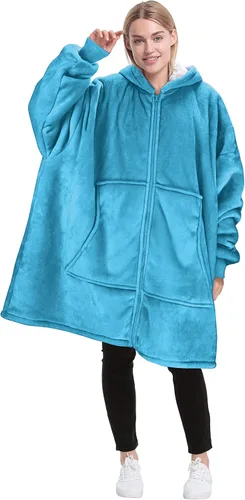 Miniatura 7 de Catalonia Sudadera con capucha con cremallera, abrigo de sherpa de gran tamaño para hombres y mujeres, regalo cómodo para ella, color aguamarina