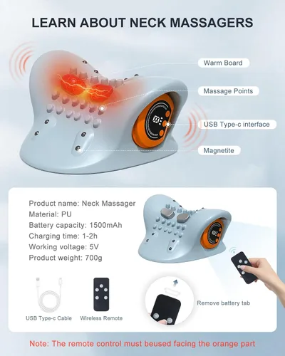 Miniatura 8 de Masajeador de cuello 2026 - Masajeador portátil 3 en 1 con calor, pulso y vibración, diseño ergonómico, masajeador eléctrico de cuello y hombros