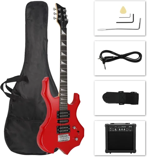 Miniatura 8 de Kit de guitarra eléctrica de diseño Burning Fire de Ktaxon, juego de guitarra para principiantes de 36 pulgadas HSH con amplificador, diapasón
