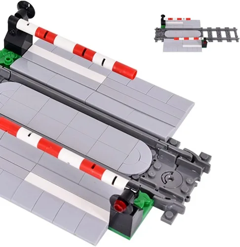 Miniatura 5 de Juego de Bloques de Construcción de Vías de Tren 01, Vías de Tren de la Ciudad, Bloques de Construcción de Paso a Nivel de Ferrocarril con Señal