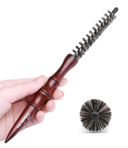 PERFEHAIR Cepillo redondo de cerdas de jabalí para cabello corto, cepillo de barril redondo pequeño para secado con soplado, diámetro de 0.6 pulgadas