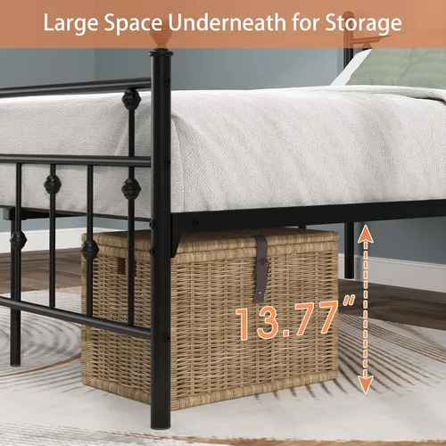 Miniatura 4 de Weehom Base de cama de tamaño matrimonial con cabecero y estribo, plataforma de metal, marco de cama debajo de la cama, diseño moderno para niños