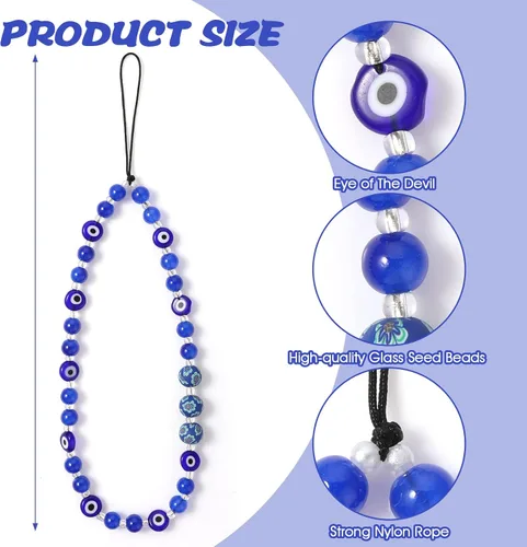 Miniatura 2 de TIESOME Cordón de teléfono con cuentas, correa de muñeca de mal de ojo para teléfono, correa de cadena de teléfono con piedras preciosas para mujer