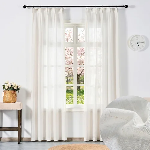 Miniatura 32 de Cortinas semitraslúcidas de lino neutro de 84 pulgadas de largo, cortinas y cortinas de lino beige crema que filtran la luz, tratamientos modernos