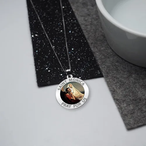 Miniatura 4 de Saint Monica Wsu hijo Saint Augustine medalla religiosa de color 34inch plata de ley