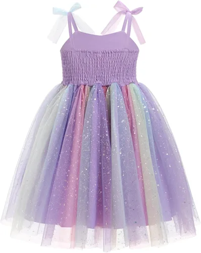 Miniatura 80 de IMEKIS Vestido de princesa de cumpleaños para niña pequeña, confeti brillante, bohemio, arco iris, pastel, sesión de fotos, traje para 1-6T