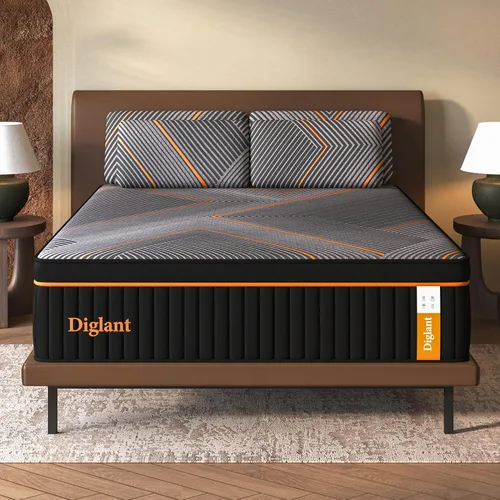 DIGLANT Colchón Queen híbrido de felpa de 14 pulgadas con resortes individuales en caja, colchón de felpa para aliviar la presión, certificado