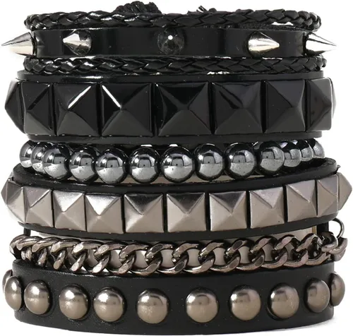 Miniatura 3 de Juego de 4 pulseras punk góticas de piel sintética con remaches y tachuelas de rock, para hombres y mujeres, hip hop, unisex, regalo de joyería