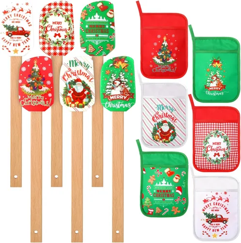 Zhehao Juego de 12 espátulas de silicona para Navidad, resistentes al calor, con bolsillo para hornear, regalos para regalos de Navidad, suministros