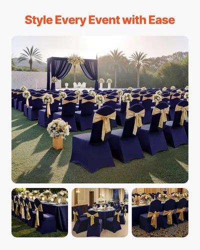 Miniatura 69 de VEVOR 150 fundas blancas para sillas de poliéster y elastano, fundas elásticas para bodas, fiestas, comedor, banquetes, sin pinzas, 150