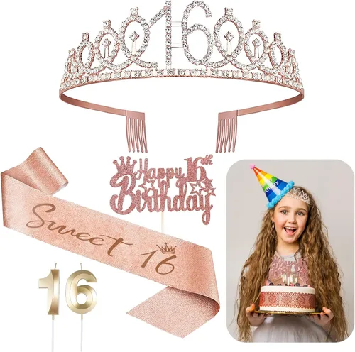 Miniatura 16 de Decoraciones de cumpleaños de 3 para ella – 5 regalos que incluyen corona de tercera tiara, banda, decoración de pasteles, globos, velas