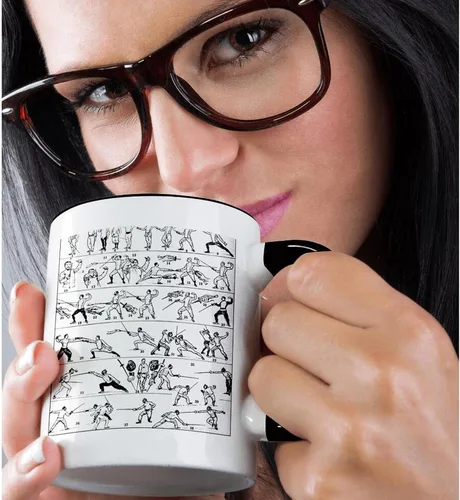 Miniatura 2 de 3dRose Taza de café, tamaño – 11 oz – Ilustración de esgrima vintage – Espada clásica lucha contra la espada arte vintage – divertido regalo de taza