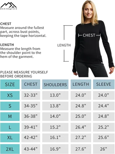Miniatura 6 de Merino.tech Capa base de lana merina para mujer, 100% lana merina, ligera, de peso medio, manga larga, camisas térmicas + calcetines de lana