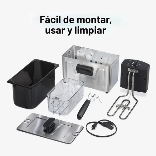 Miniatura 5 de Hamilton Beach 35032 Freidora eléctrica de estilo profesional, cesta de freír con ganchos, 1500 vatios, 3 litros, acero inoxidable
