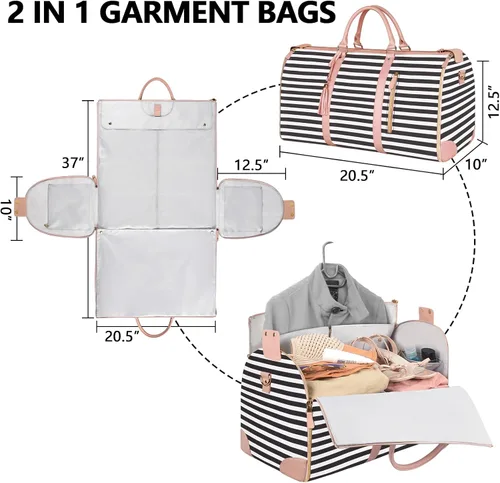 Miniatura 2 de Bolsa de mano para ropa, bolsa de lona grande de piel sintética para mujer, B-Rayas Blancas Negras, Bolso