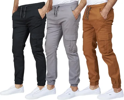 RGSTR Paquete de 3 pantalones cargo para hombre, pantalones deportivos de sarga de ajuste relajado con cintura elástica y tela elástica, uso casual