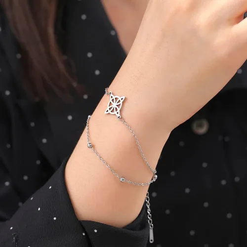 Miniatura 2 de Pulsera de nudo de brujas para mujer, de acero inoxidable, nudo celta con símbolo Wiccano, pulsera en capas, dije único, pulsera ajustable de doble
