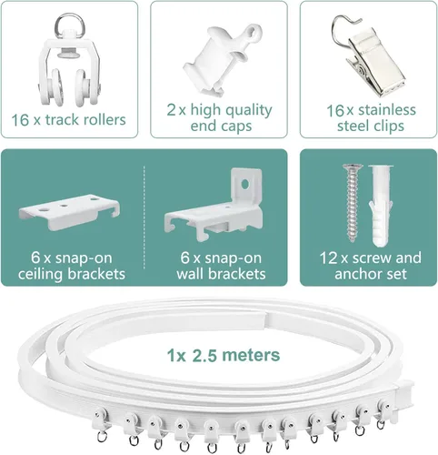 Miniatura 2 de Divisor de habitación de riel de cortina, sistema de riel flexible flexible de montaje en techo y pared con clips, pista de cortina deslizante