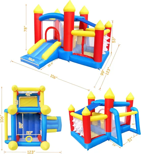Miniatura 6 de Baralir Casa inflable de rebote para niños de 3 a 6 años, puente para niños pequeños con tobogán y piscina de agua (con cubierta solar), perfecto