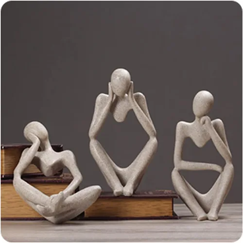 Miniatura 3 de Juego de 3 estatuas de resina de Thinker, adorno abstracto personalizado para oficina, sala de estar, escritorio, decoración de habitación