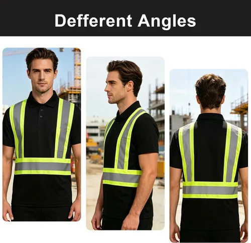 Miniatura 5 de Polo de seguridad para hombre, camisa de seguridad ANSI Clase 2, camisa reflectante con parte inferior negra para hombres