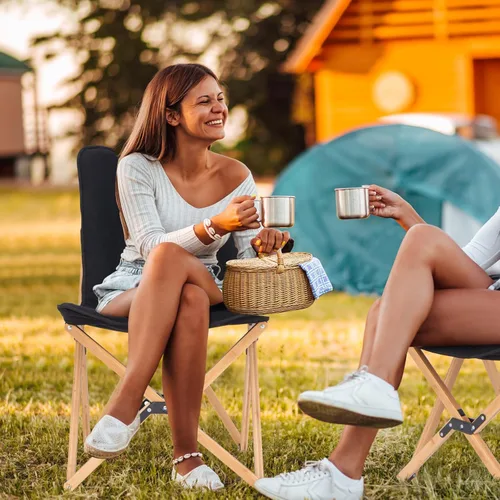 Miniatura 9 de Giantex Sillas de campamento, paquete de 2, sillas de playa plegables para 330 libras, silla de mariposa para exteriores, sillas de césped Negro
