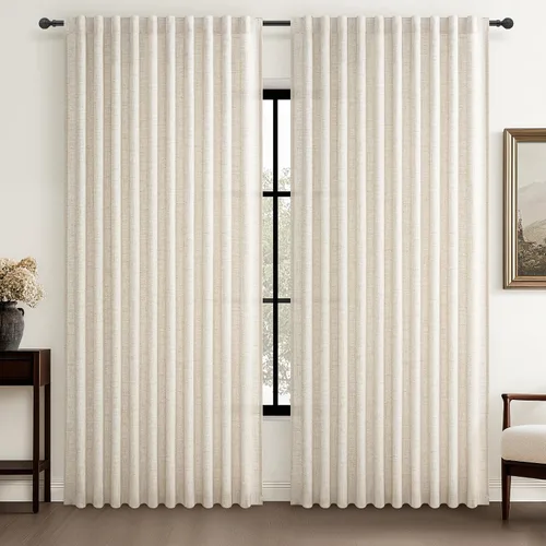 Miniatura 31 de Cortinas translúcidas de lino beige blanco de 84 pulgadas de largo, 2 paneles, cortinas modernas con filtrado de luz y privacidad, riel de techo